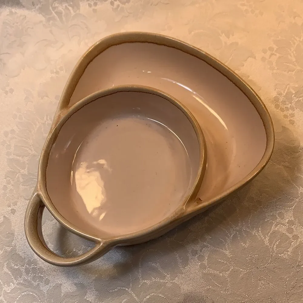 LTD Chip Dip Serving Dish Pink Brown Heart Embossed Microwave Dishwasher Freezer